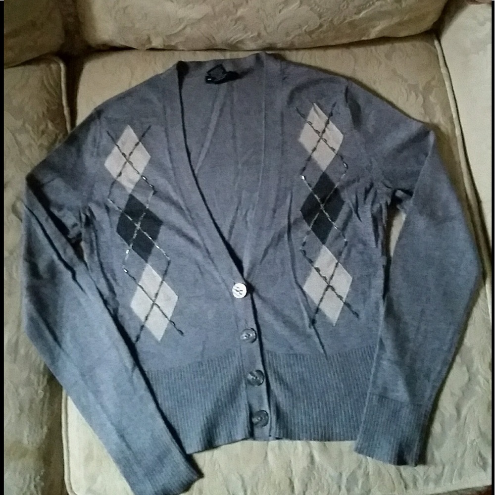 NY & Co Cardigan Argyle Sweater